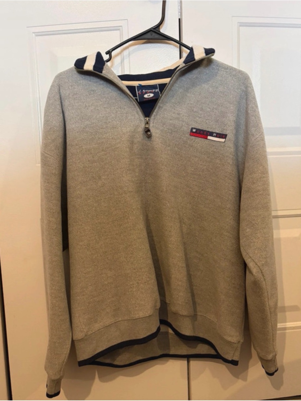 J. America Men's Gray Zip-Up Sweater with Navy Trim